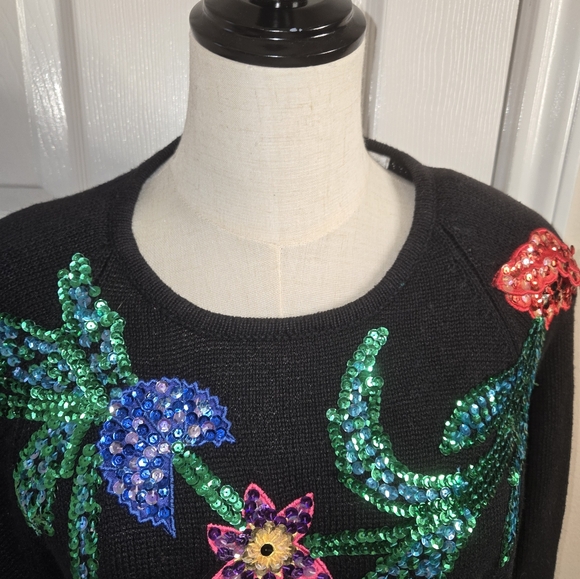 Stunning Vintage Sequin Floral Themed Sweater By Images By Duet Sz M - Picture 2 of 8